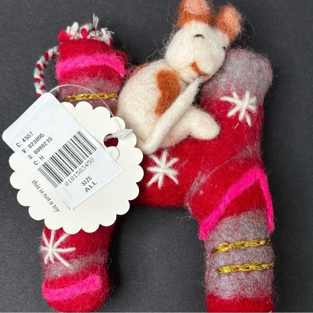 Anthropologie Ornament FOREST FRIENDS Monogram LETTER H Felted Wool 4